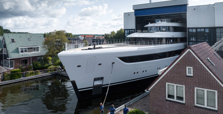 the Feadship Project 822 yacht emerges